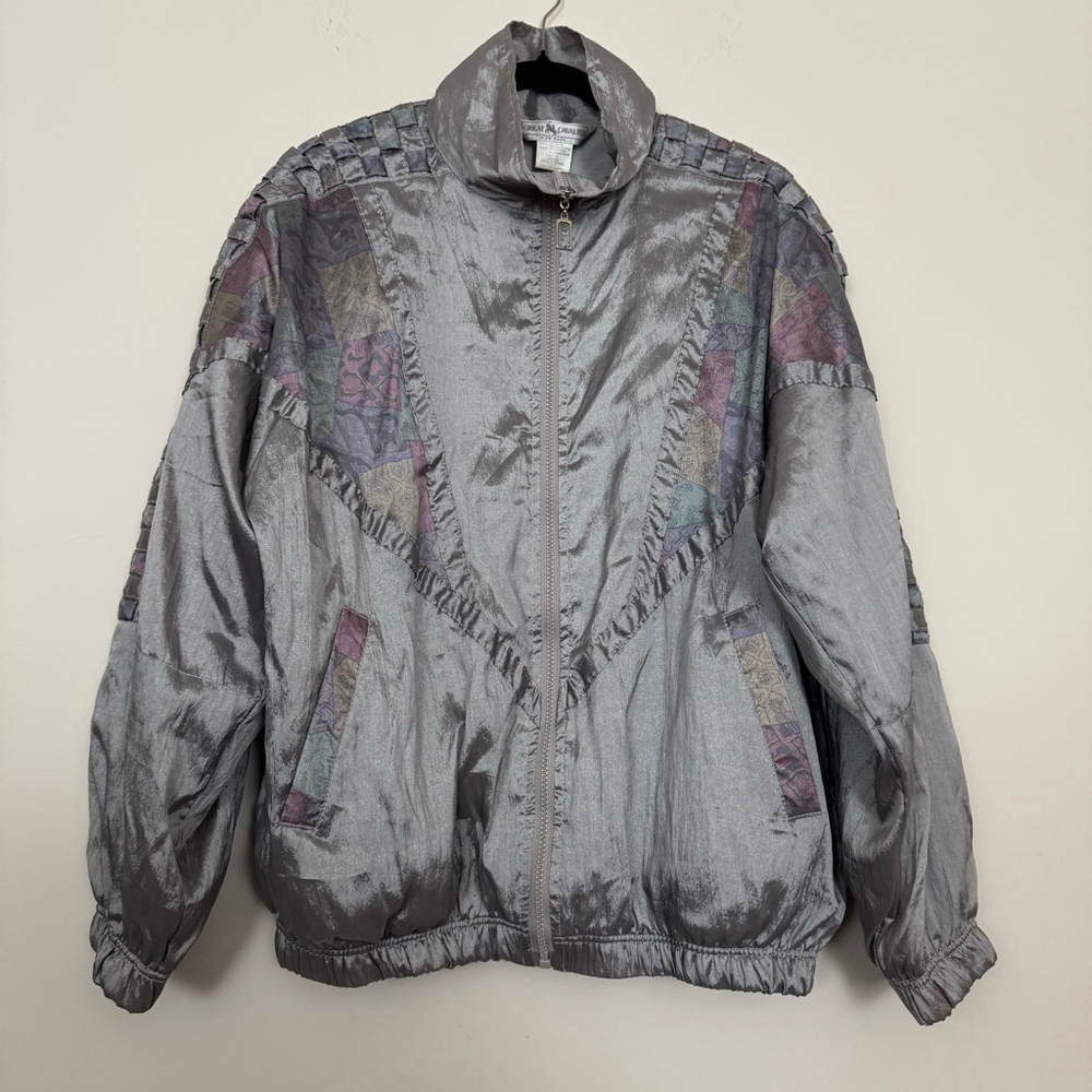 Vintage Great Cavalier Metallic Zip-Up Bomber Jacket Size L Gray Multi-color